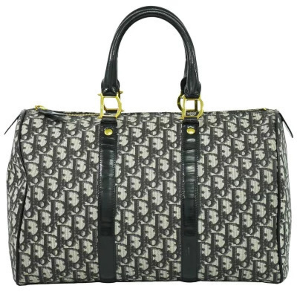Christian Dior Trotter Boston Handbag Leather Black White
